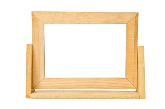 empty wooden photo frame isolated on white background, clipping path