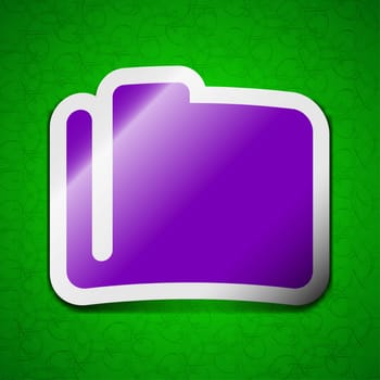 Document folder icon sign. Symbol chic colored sticky label on green background. illustration