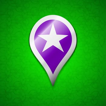 Map pointer award, GPS location icon sign. Symbol chic colored sticky label on green background. illustration