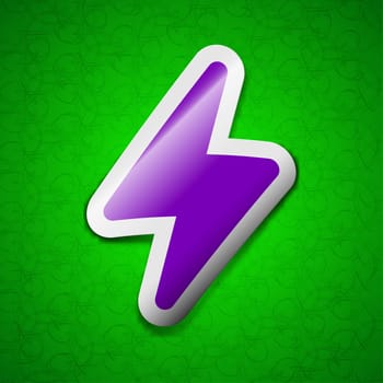 Photo flash icon sign. Symbol chic colored sticky label on green background. illustration