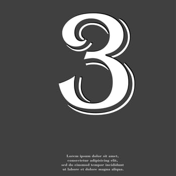 number three icon symbol Flat modern web design with long shadow and space for your text. illustration