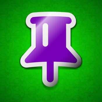 Map pointer, GPS location icon sign. Symbol chic colored sticky label on green background. illustration