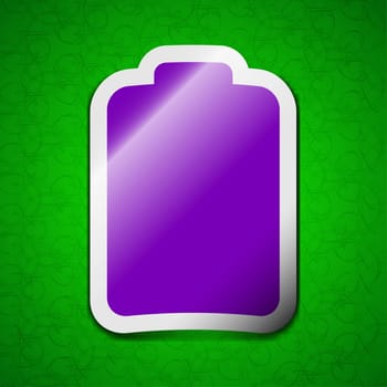 Battery empty, Low electricity icon sign. Symbol chic colored sticky label on green background. illustration