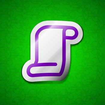 paper scroll icon sign. Symbol chic colored sticky label on green background. illustration