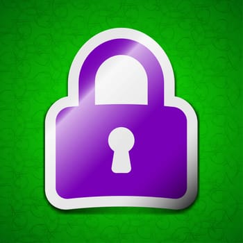 Pad Lock icon sign. Symbol chic colored sticky label on green background. illustration