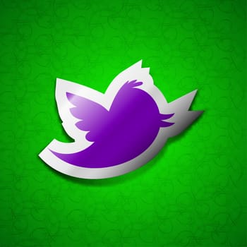 messages retweet icon sign. Symbol chic colored sticky label on green background. illustration