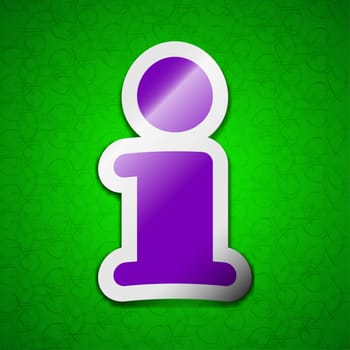 Information, Info icon sign. Symbol chic colored sticky label on green background. illustration