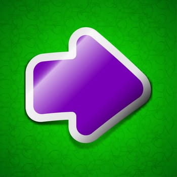 Arrow right, Next icon sign. Symbol chic colored sticky label on green background. illustration