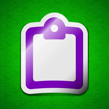 Text file icon sign. Symbol chic colored sticky label on green background. illustration