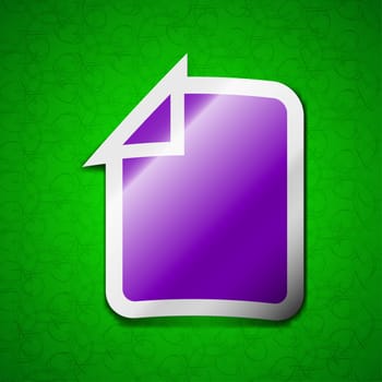 Text file icon sign. Symbol chic colored sticky label on green background. illustration