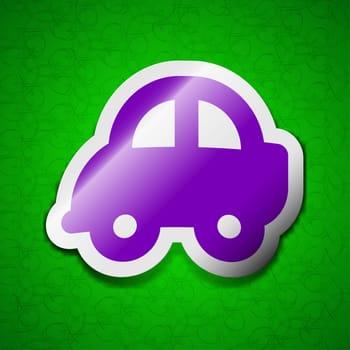 Auto icon sign. Symbol chic colored sticky label on green background. illustration