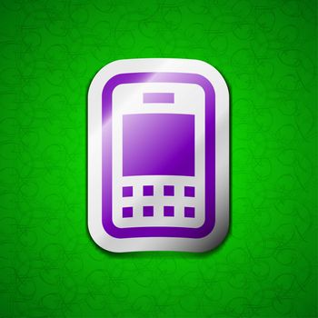 Mobile telecommunications technology icon sign. Symbol chic colored sticky label on green background. illustration