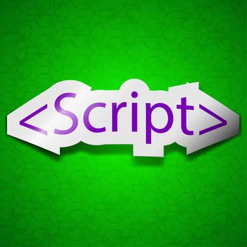 Script icon sign. Symbol chic colored sticky label on green background. illustration