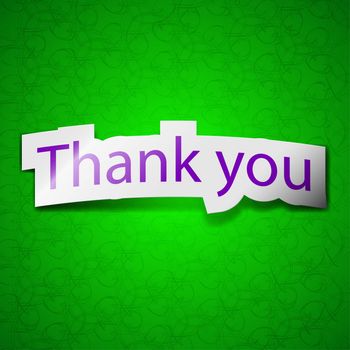 Thank you icon sign. Symbol chic colored sticky label on green background. illustration