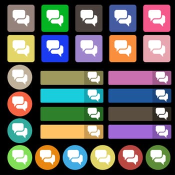 Speech bubble, Think cloud icon sign. Set from twenty seven multicolored flat buttons. illustration