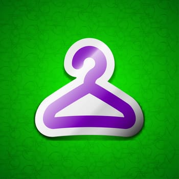 Hanger icon sign. Symbol chic colored sticky label on green background. illustration