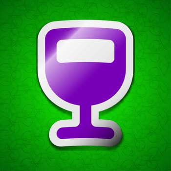 Wine glass, Alcohol drink icon sign. Symbol chic colored sticky label on green background. illustration