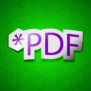 PDF file extension icon sign. Symbol chic colored sticky label on green background. illustration