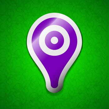 Map pointer, GPS location icon sign. Symbol chic colored sticky label on green background. illustration