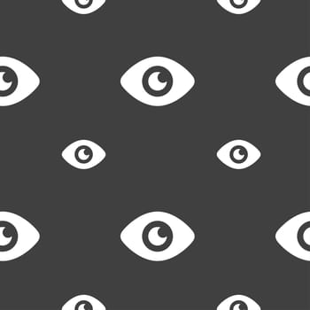 Eye, Publish content icon sign. Seamless pattern on a gray background. illustration