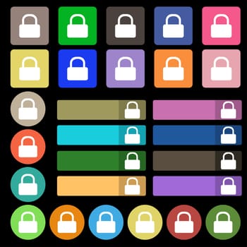 Pad Lock icon sign. Set from twenty seven multicolored flat buttons. illustration