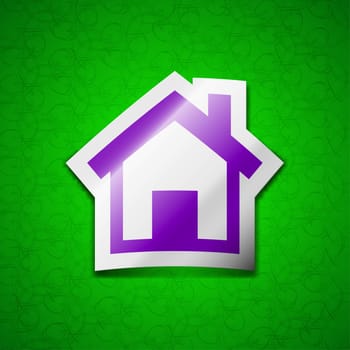 Home, Main page icon sign. Symbol chic colored sticky label on green background. illustration