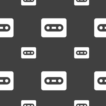 Cassette icon sign. Seamless pattern on a gray background. illustration