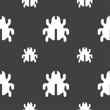 Software Bug, Virus, Disinfection, beetle icon sign. Seamless pattern on a gray background. illustration