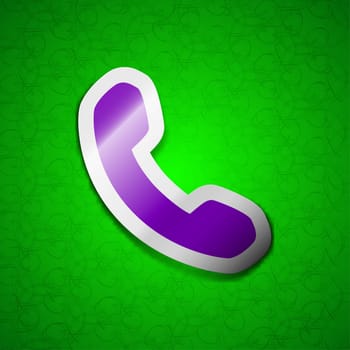 Phone, Support, Call center icon sign. Symbol chic colored sticky label on green background. illustration