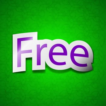 Free icon sign. Symbol chic colored sticky label on green background. illustration