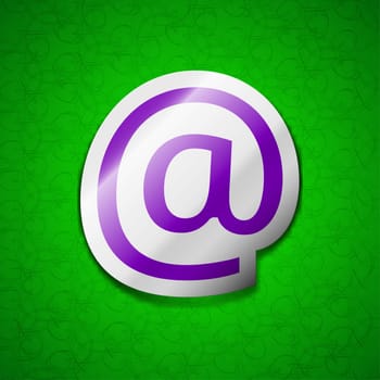 E-Mail icon sign. Symbol chic colored sticky label on green background. illustration