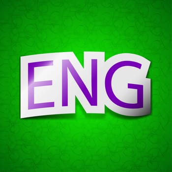 English icon sign. Symbol chic colored sticky label on green background. illustration