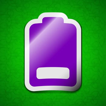 Battery low level, Electricity icon sign. Symbol chic colored sticky label on green background. illustration