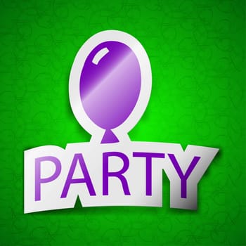 Party icon sign. Symbol chic colored sticky label on green background. illustration