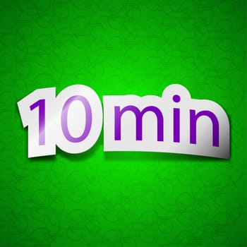 10 icon sign. Symbol chic colored sticky label on green background. illustration