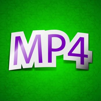 Mpeg4 video format icon sign. Symbol chic colored sticky label on green background. illustration