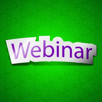 Webinar web camera icon sign. Symbol chic colored sticky label on green background. illustration