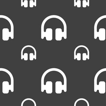 Headphones, Earphones icon sign. Seamless pattern on a gray background. illustration