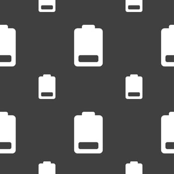 Battery low level, Electricity icon sign. Seamless pattern on a gray background. illustration