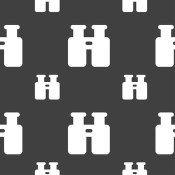 Binocular, Search, Find information icon sign. Seamless pattern on a gray background. illustration