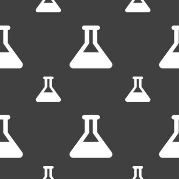 Conical Flask icon sign. Seamless pattern on a gray background. illustration