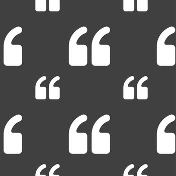 Double quotes at the beginning of words icon sign. Seamless pattern on a gray background. illustration