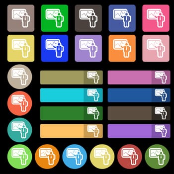 businessman making report icon sign. Set from twenty seven multicolored flat buttons. illustration