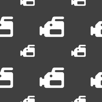 video camera icon sign. Seamless pattern on a gray background. illustration