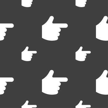 pointing hand icon sign. Seamless pattern on a gray background. illustration