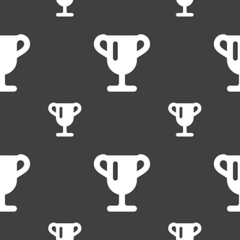 Winner cup, Awarding of winners, Trophy icon sign. Seamless pattern on a gray background. illustration