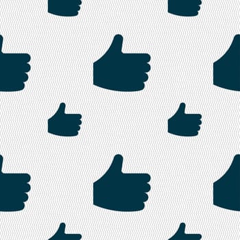 Like, Thumb up icon sign. Seamless pattern with geometric texture. illustration