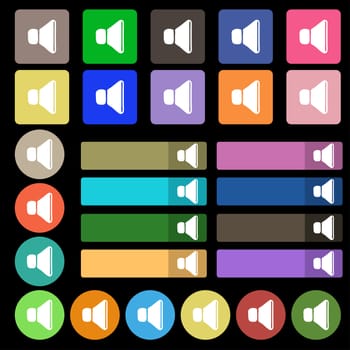 volume, sound icon sign. Set from twenty seven multicolored flat buttons. illustration