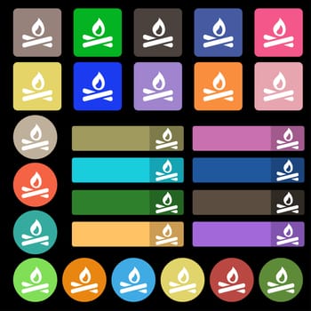 Fire flame icon sign. Set from twenty seven multicolored flat buttons. illustration