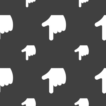 pointing hand icon sign. Seamless pattern on a gray background. illustration